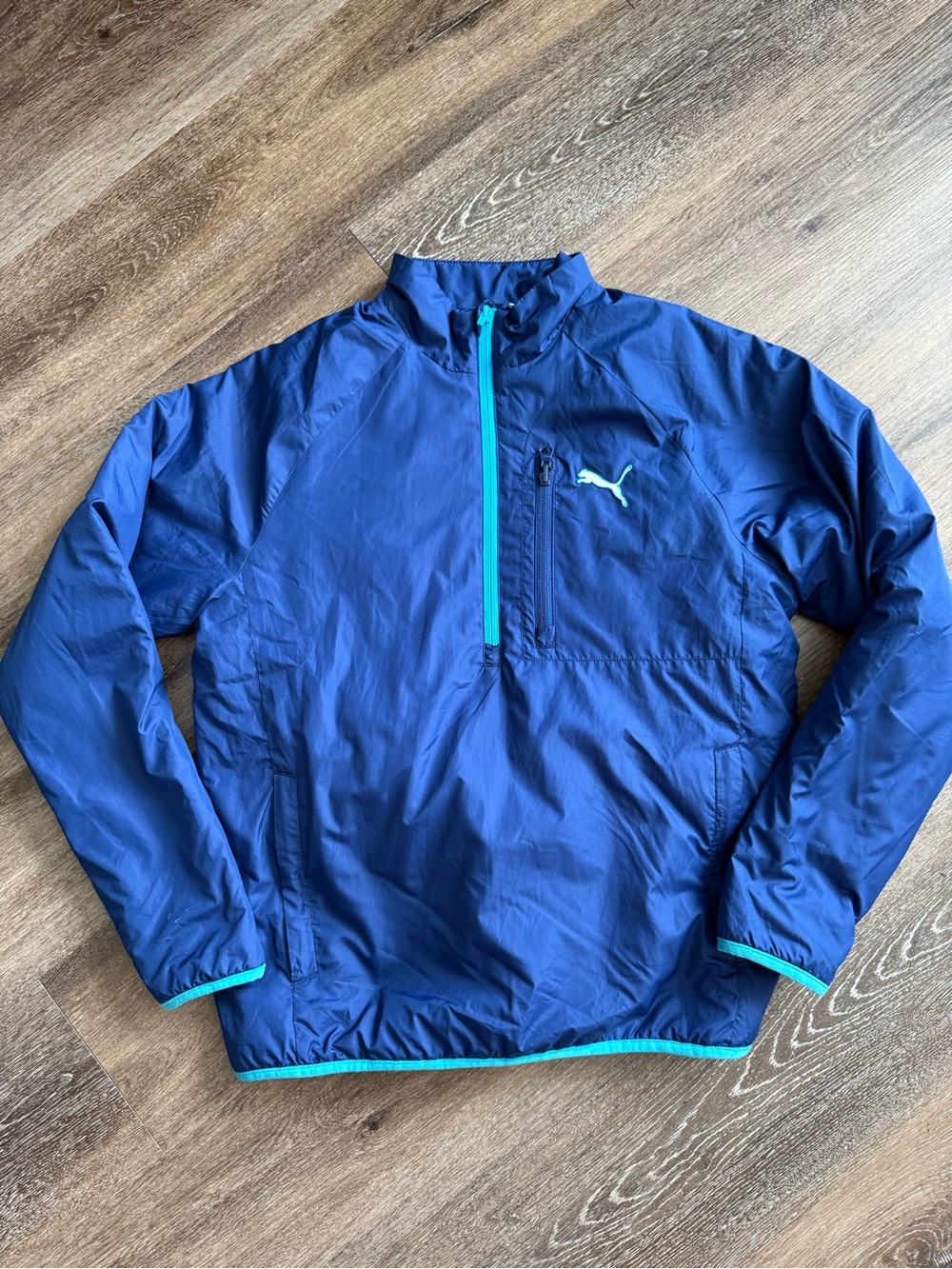 Puma Navy Pullover Rain Jacket with Teal Accents